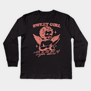 Sweet Girls With Anger Issues T-Shirt, Retro Unisex Adult T Shirt, Vintage Angel Kids Long Sleeve T-Shirt